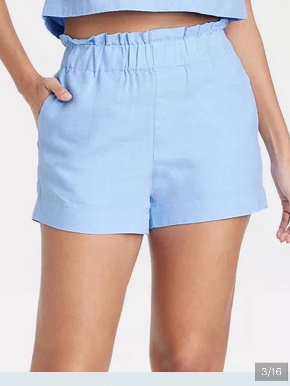 a new day Light Blue High-Waist Linen-Blend Paperbag Shorts